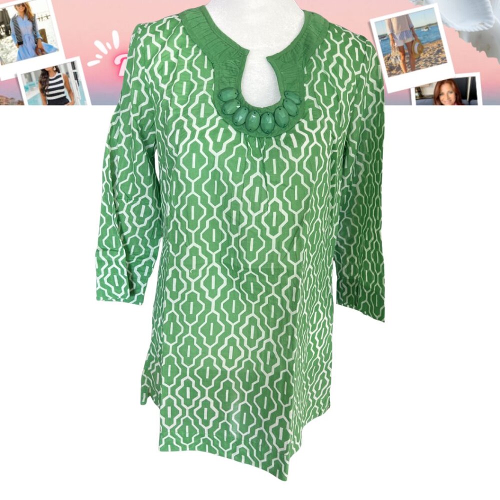 Banana Republic Beaded Green Tunic Cotton Cover-Up XS resort